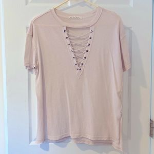 NWOT We The Free Gauzy Lace Up Tee